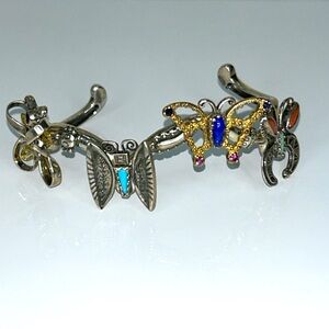 NWOT CAROLYN POLLACK Sterling Brass Gemstone BUTTERFLY Cuff Bracelet Boho Floral